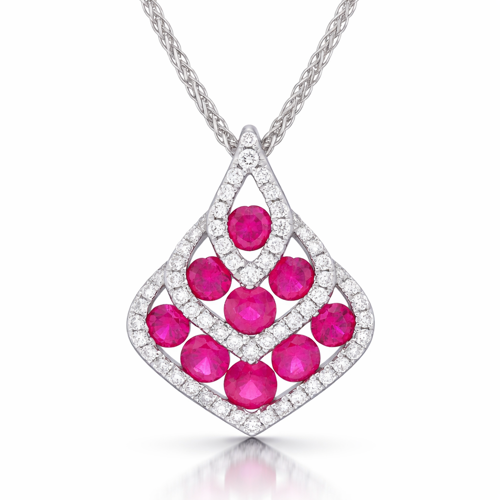 18ct White Gold 0.87ct Ruby 0.22ct Diamond Teardrop Necklace K201 Image 1