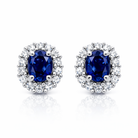 18ct White Gold 0.94ct Sapphire Diamond Oval Cluster Earrings DMN-259 Image 1
