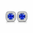 18ct White Gold 0.95ct Sapphire 0.19ct Diamond Pave Stud Earrings H787 Image 1