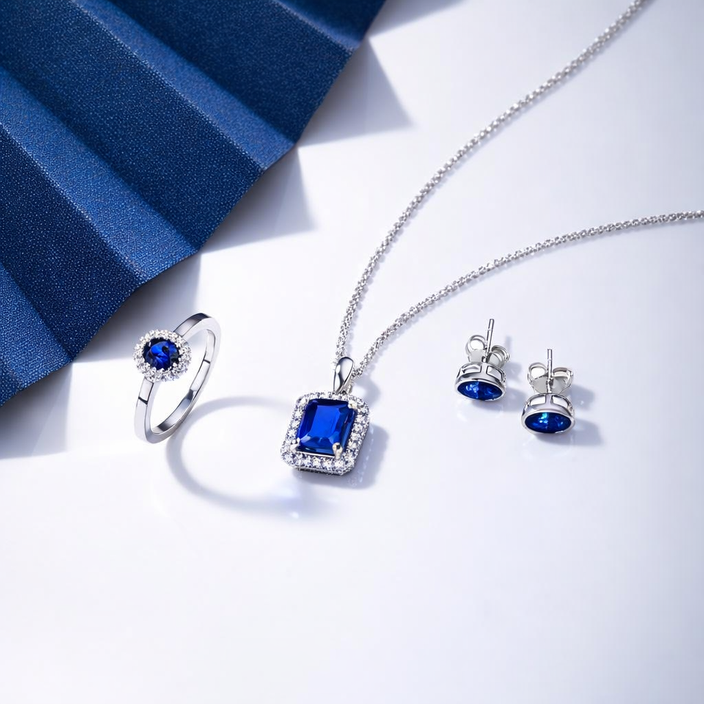 18ct White Gold 0.95ct Sapphire and Diamond Oblong Necklace DMN-1991 Image 2