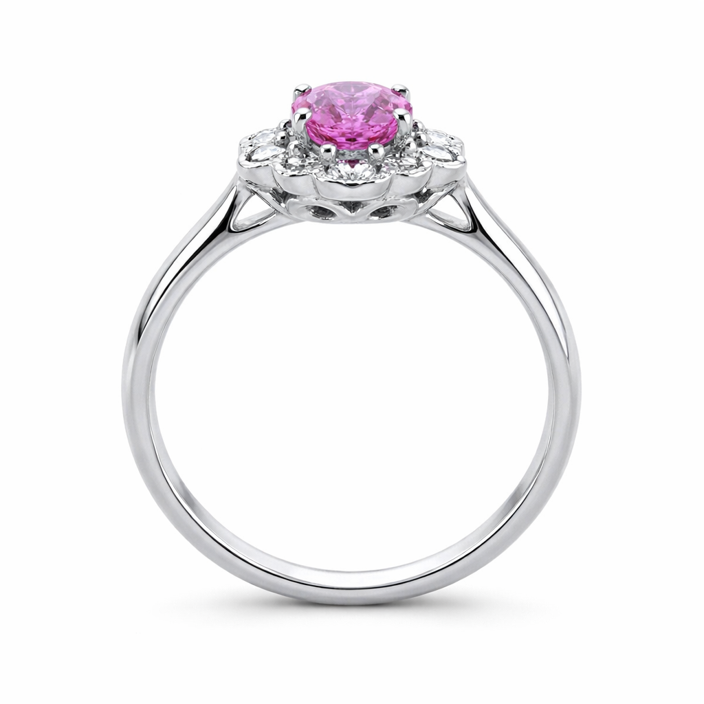 18ct White Gold 0.98ct Pink Sapphire Diamond Cluster Ring DMN-1532 Image 2