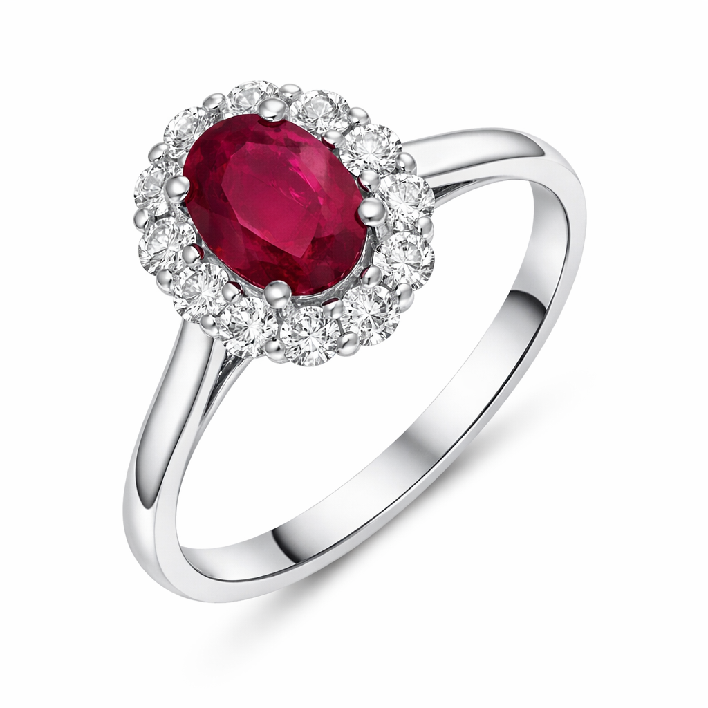 18ct White Gold 0.98ct Ruby Diamond Oval Cluster Halo Ring G765 Image 1