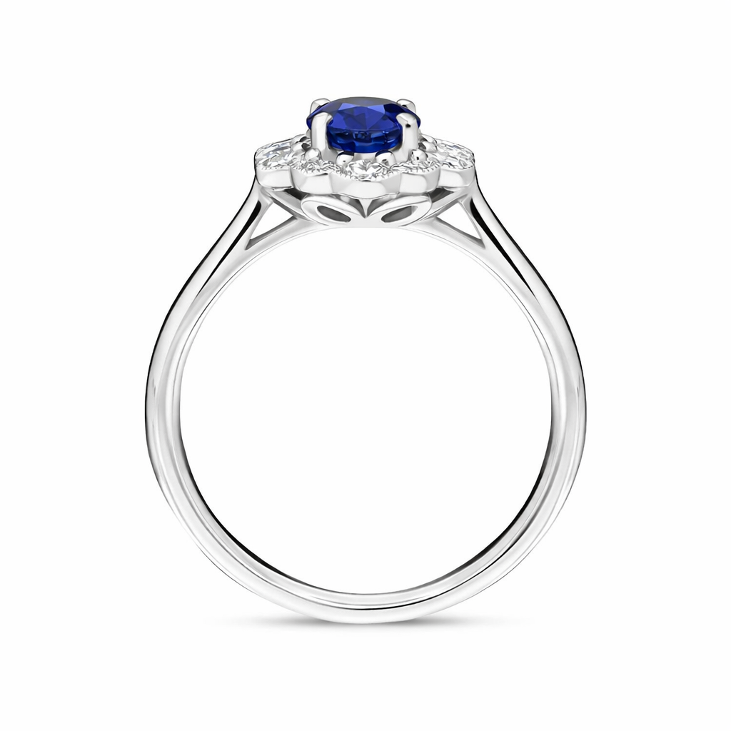 18ct White Gold 0.98ct Sapphire 0.40ct Diamond Flower Cluster Ring DMN-1687 Image 4