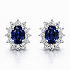 18ct White Gold 0.98ct Sapphire Diamond Oval Cut Cluster Earrings DMN-1936 Image 1