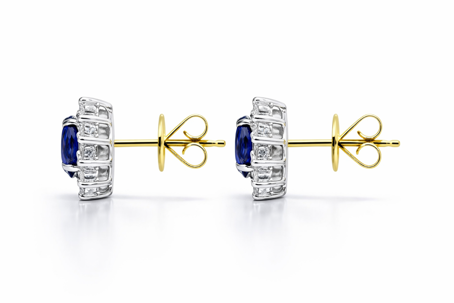 18ct White Gold 0.98ct Sapphire Diamond Oval Cut Cluster Earrings DMN-1936 Image 2