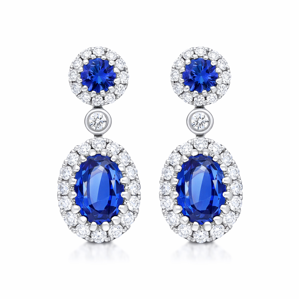 18ct White Gold 1.03ct Sapphire 0.41ct Diamond Cluster Drop Earrings DMN-2973 Image 1