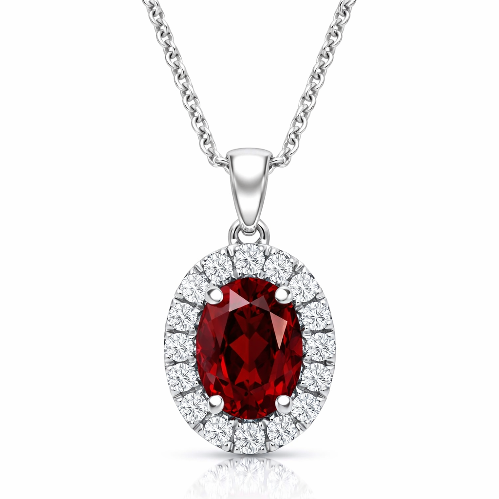 18ct White Gold 1.06ct Ruby Diamond Oval Cluster Necklace DMN-1920 Image 1
