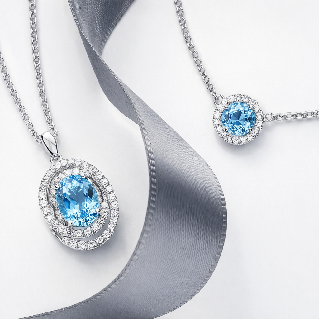 18ct White Gold 1.07ct Aquamarine 0.25ct Diamond Spiral Necklace DMN-1997 Image 2