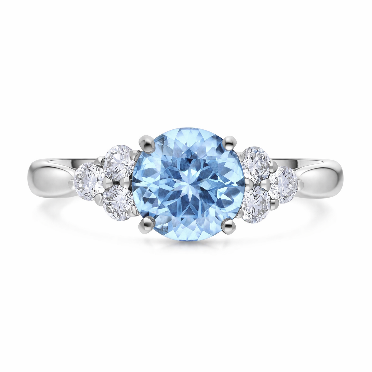 18ct White Gold 1.09ct Aquamarine 0.30ct Diamond Three Stone Ring K300 Image 3