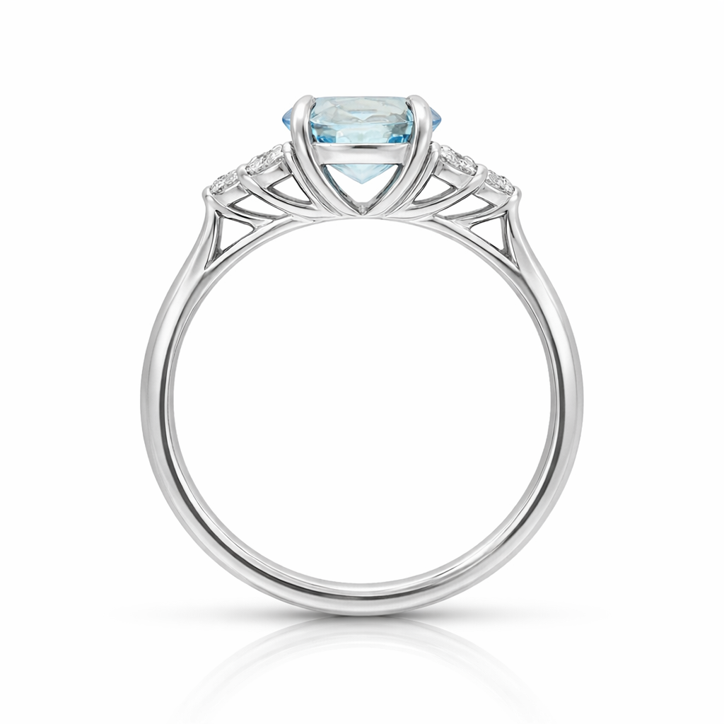 18ct White Gold 1.10ct Aquamarine Diamond Cluster Round Cut Ring DMN-2768 Image 2