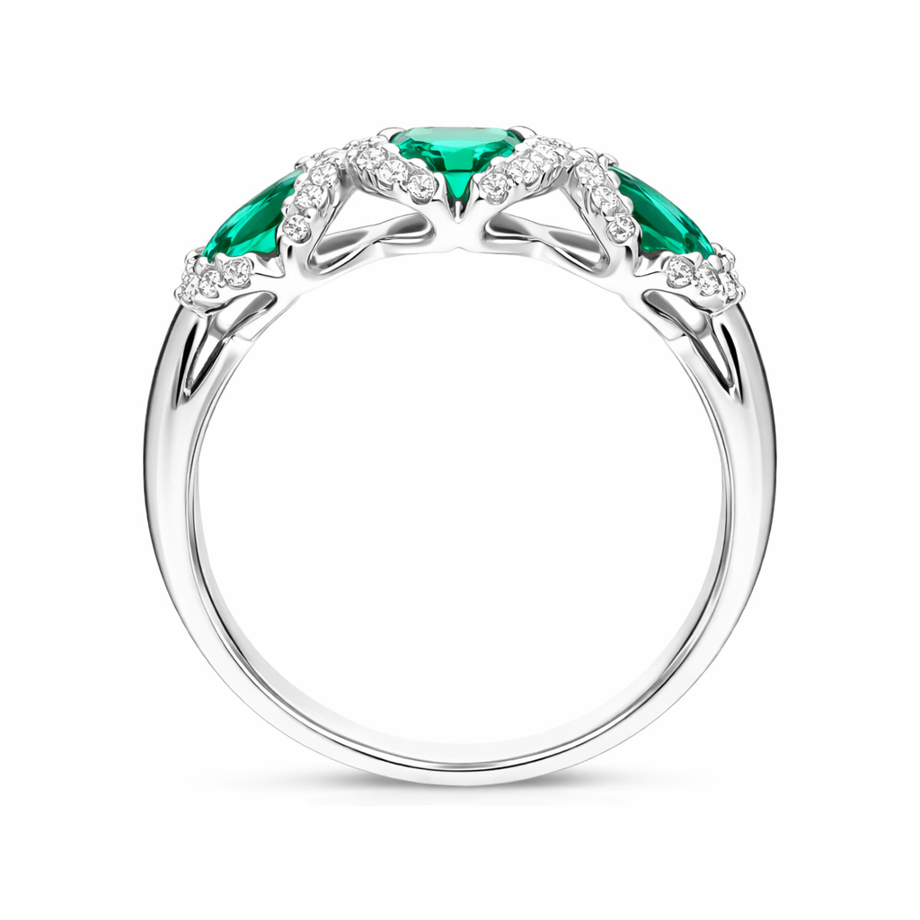 18ct White Gold 1.11ct Emerald 0.19ct Diamond Trilogy Cluster Ring DMN-2288 Image 3