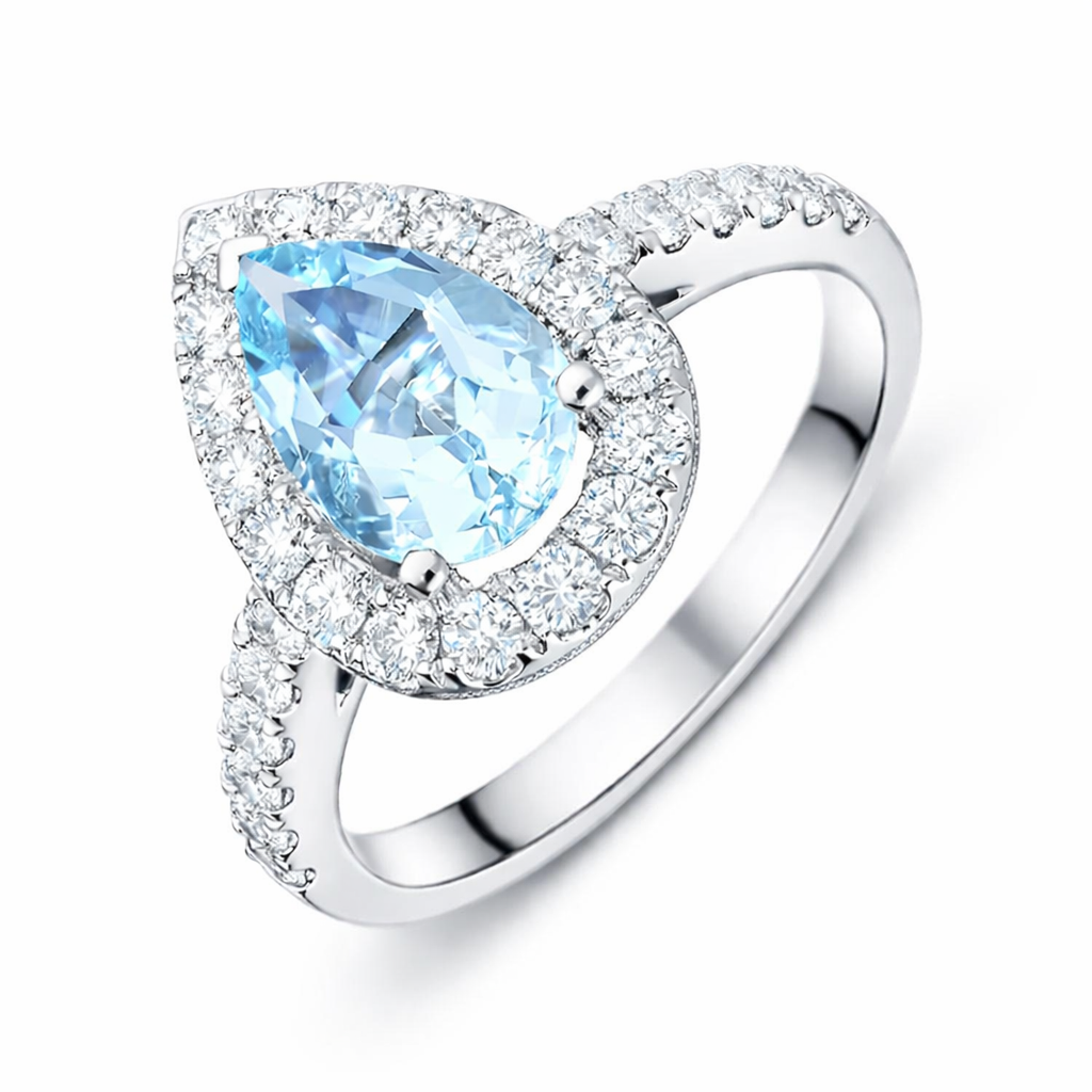 18ct White Gold 1.23ct Aquamarine 0.63ct Diamond Pear Ring DMN-1909 Image 1