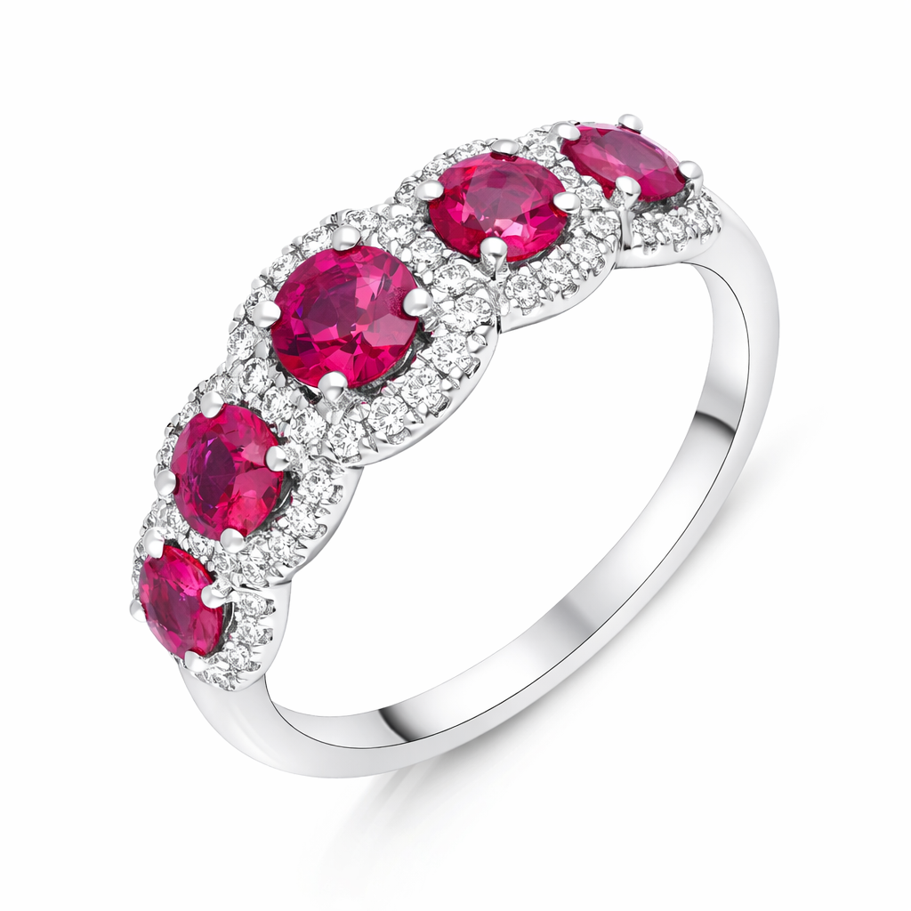18ct White Gold 1.23ct Ruby 0.22ct Diamond Pave Cluster Ring D292 Image 1