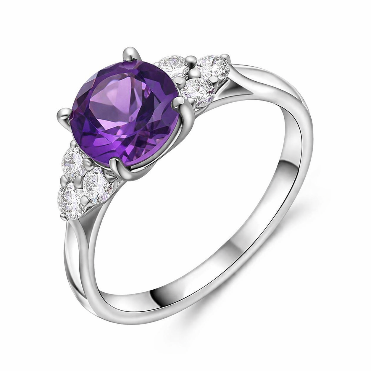 18ct White Gold 1.30ct Amethyst Diamond Cluster Round Cut Ring H870 Image 1