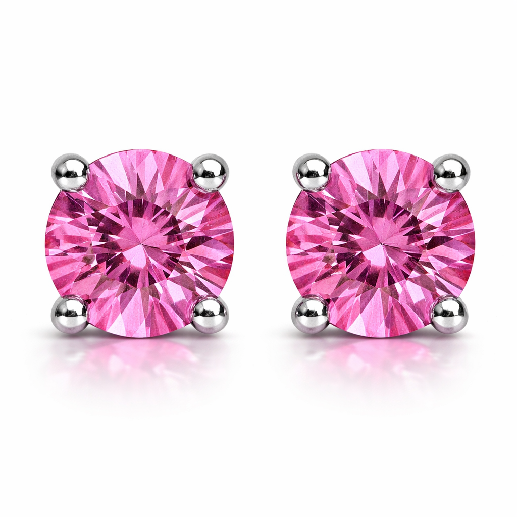 18ct White Gold 1.30ct Pink Sapphire Solitaire Stud Earrings DMN-1645 Image 1