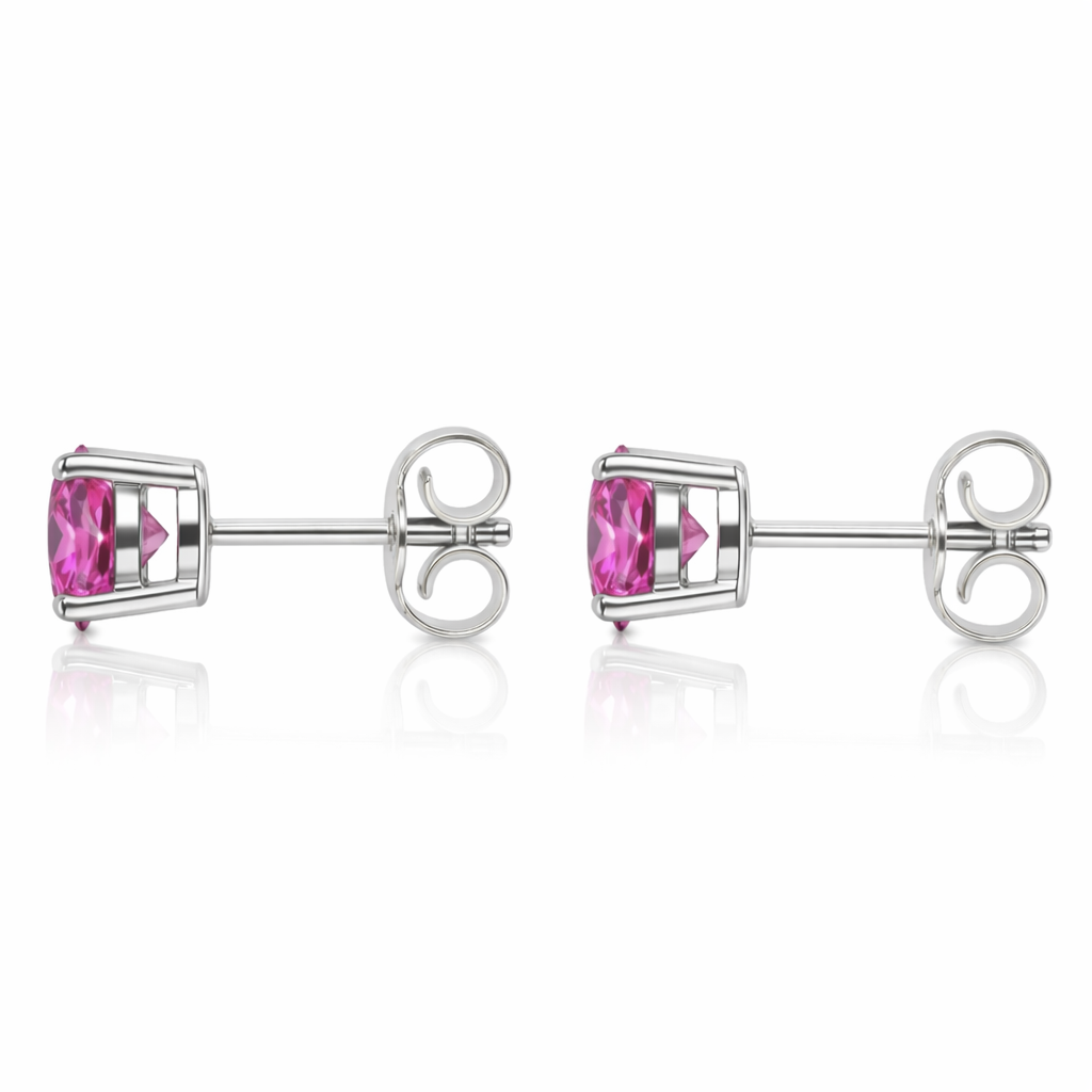 18ct White Gold 1.30ct Pink Sapphire Solitaire Stud Earrings DMN-1645 Image 2