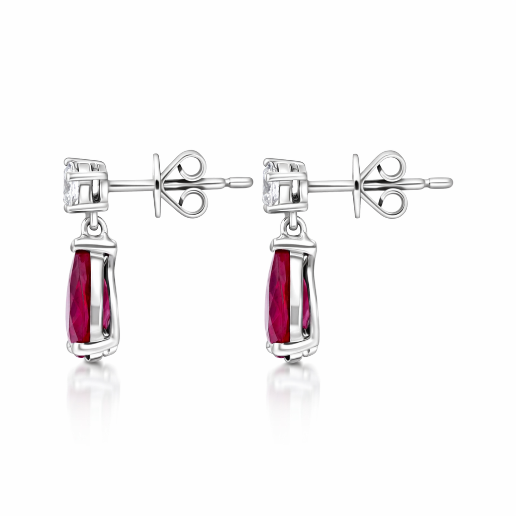 18ct White Gold 1.34ct Ruby 0.21ct Diamond Pear Drop Earrings J523 Image 2