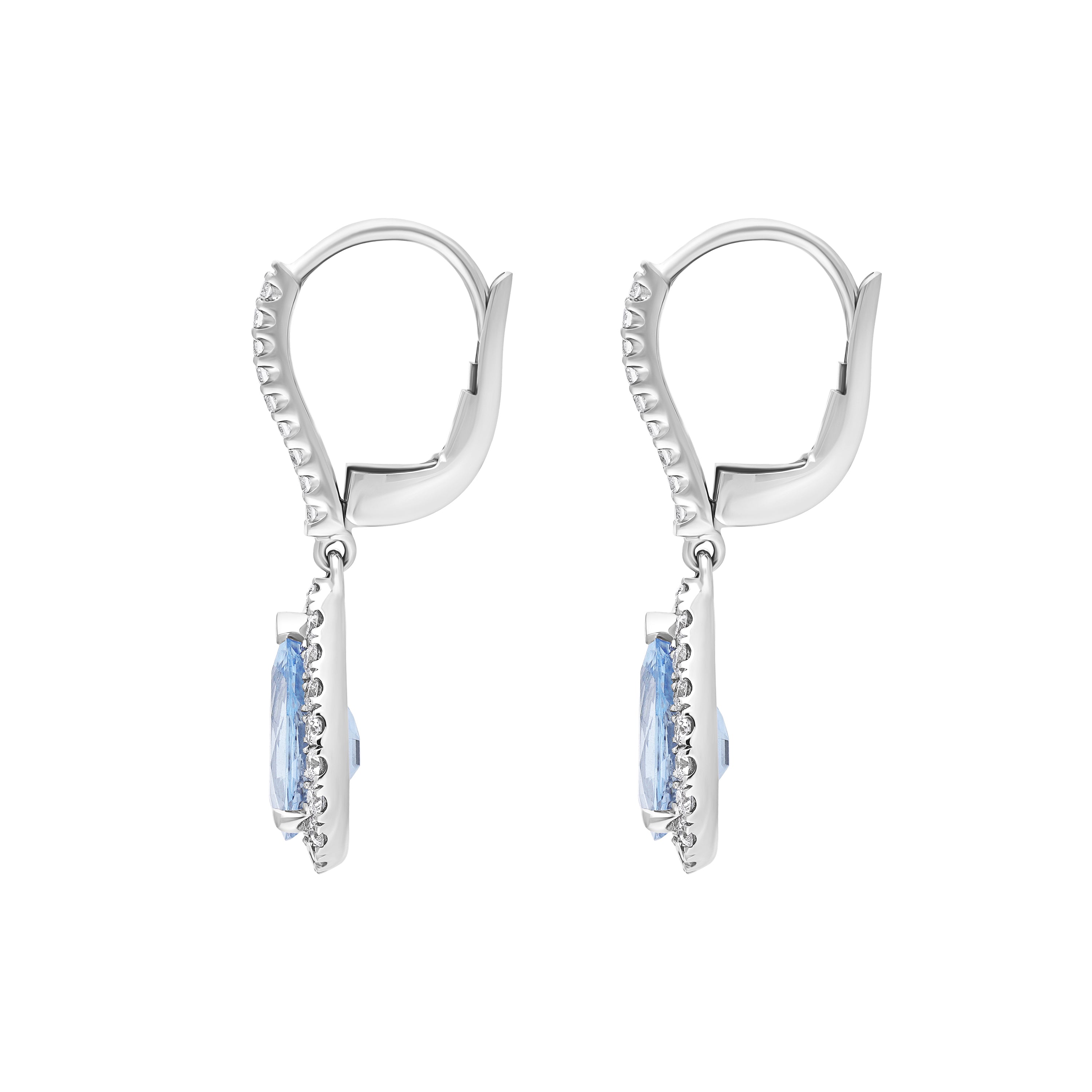 18ct White Gold 1.90ct Aquamarine 0.61ct Diamond Pear Cut Drop Earrings J536 Image 3