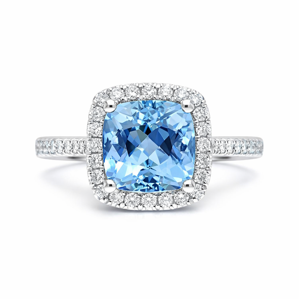 18ct White Gold 2.37ct Aquamarine 0.36ct Diamond Cushion Cut Ring DMN-2282 Image 2