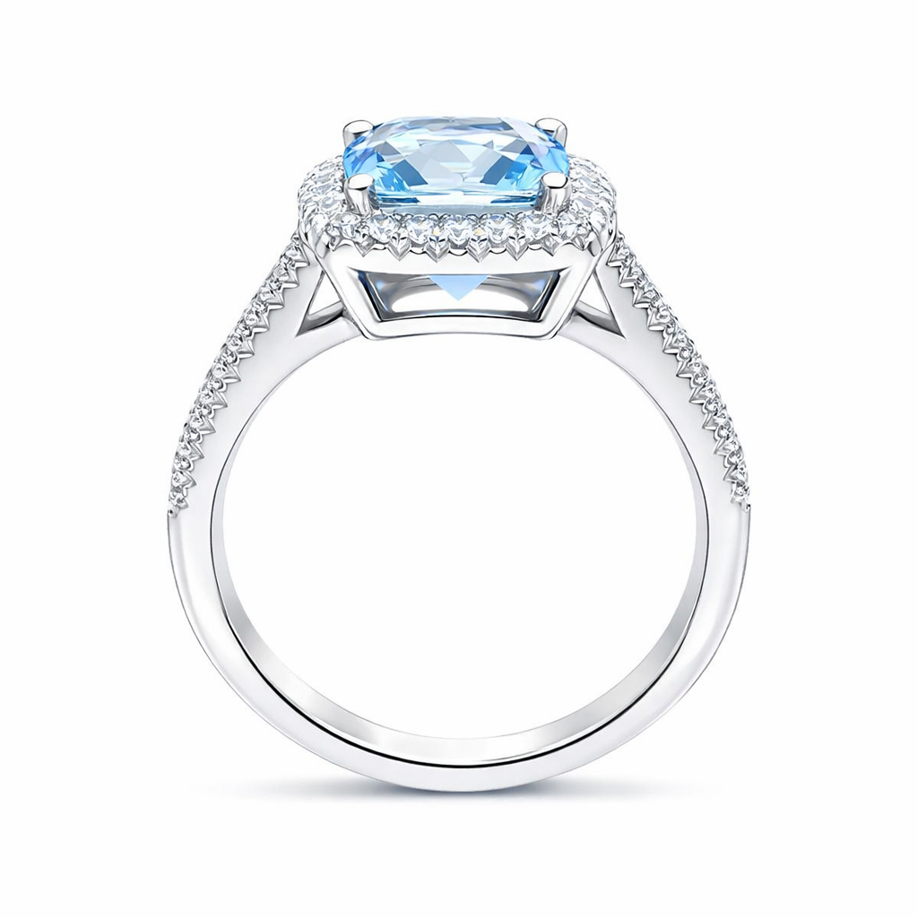 18ct White Gold 2.37ct Aquamarine 0.36ct Diamond Cushion Cut Ring DMN-2282 Image 4