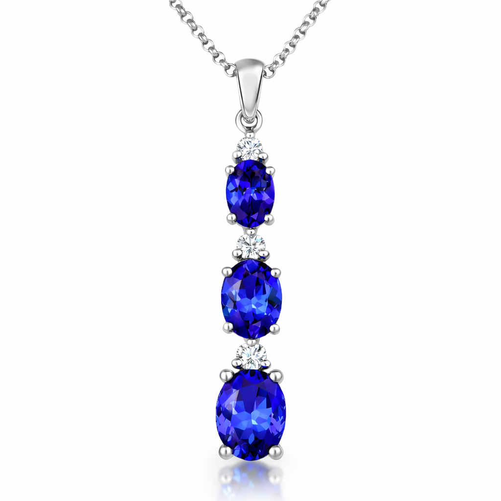 18ct White Gold 2.39ct Tanzanite 0.18ct Diamond Oval Necklace CPW3SOV68TZ Image 1
