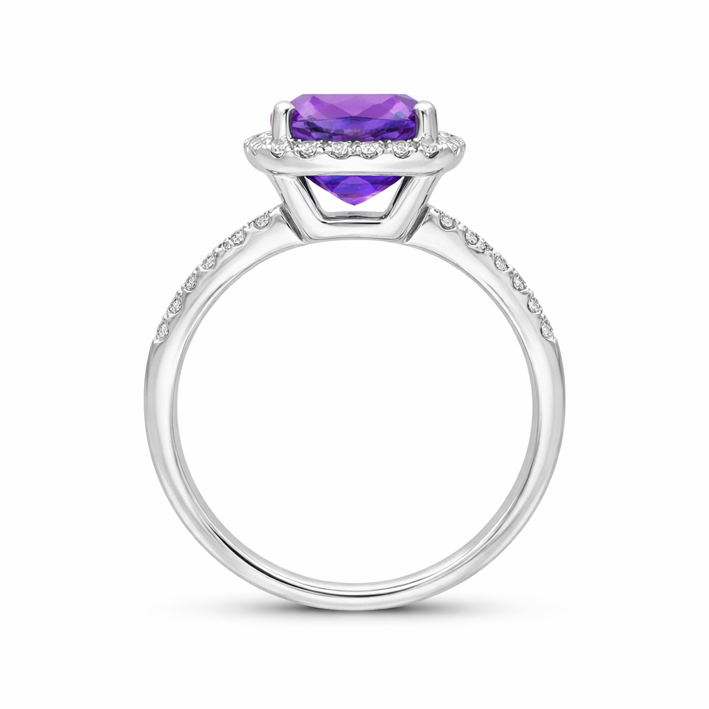 18ct White Gold 2.58ct Amethyst Diamond Shoulder Set Halo Ring DMN-2764 Image 2