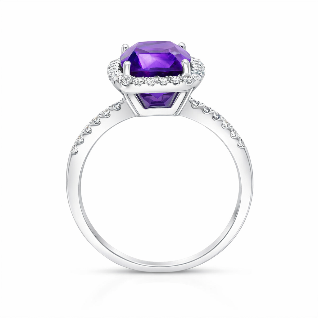 18ct White Gold 2.58ct Amethyst Diamond Shoulder Set Halo Ring H46 Image 3