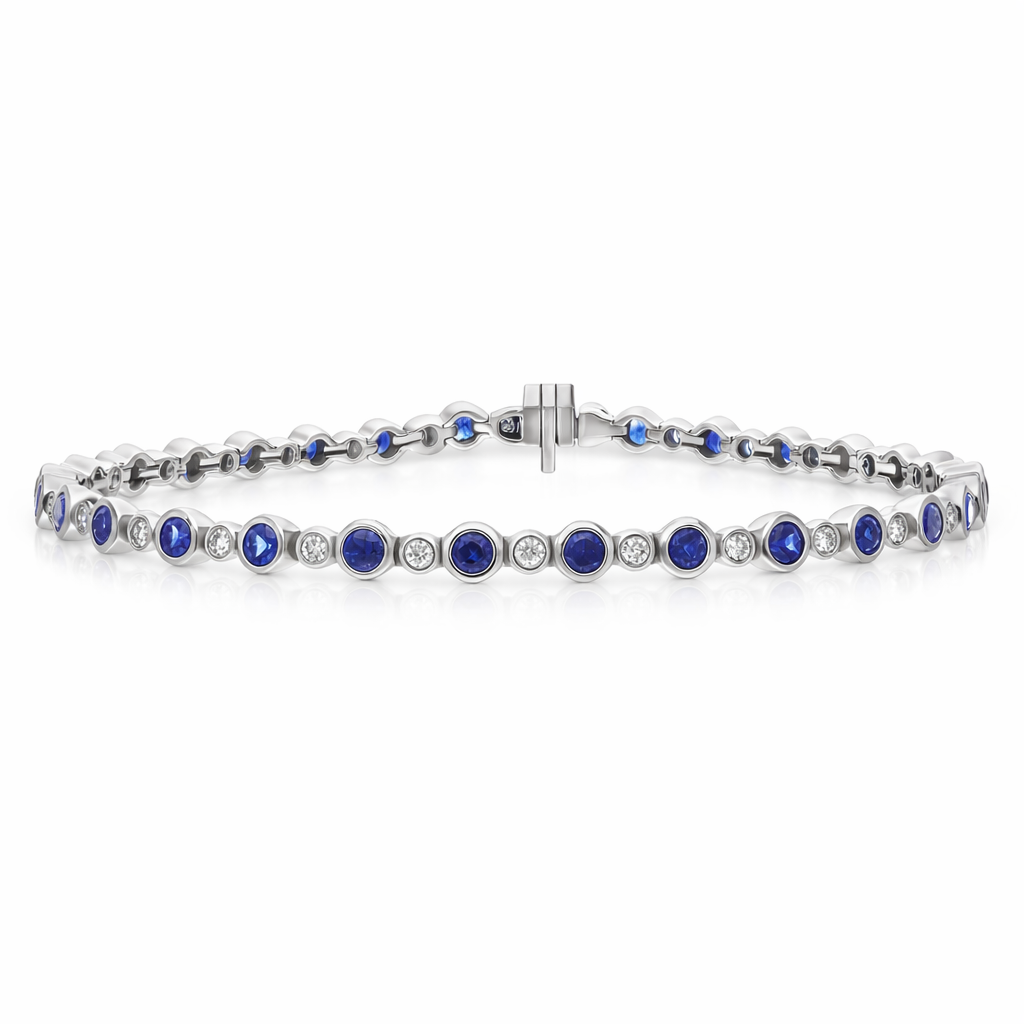 18ct White Gold 3.13ct Sapphire 0.60ct Diamond Rubover Set Line Bracelet J1143 Image 2