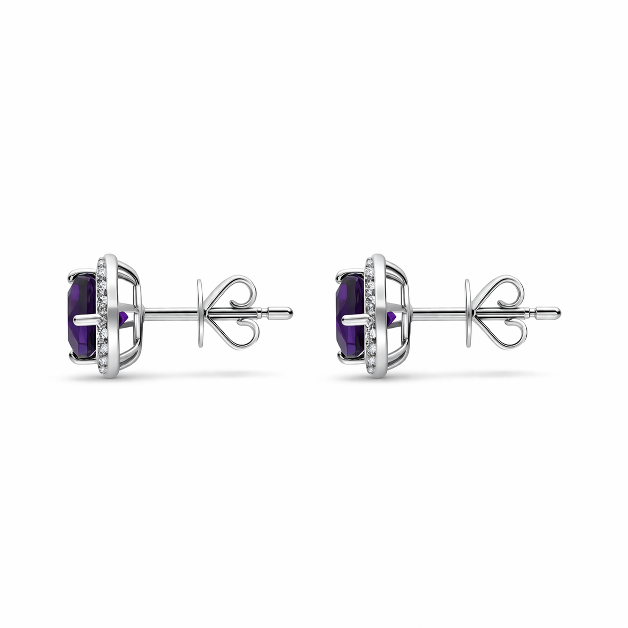 18ct White Gold Amethyst Diamond Cluster Round Stud Earrings 59476AM Image 2
