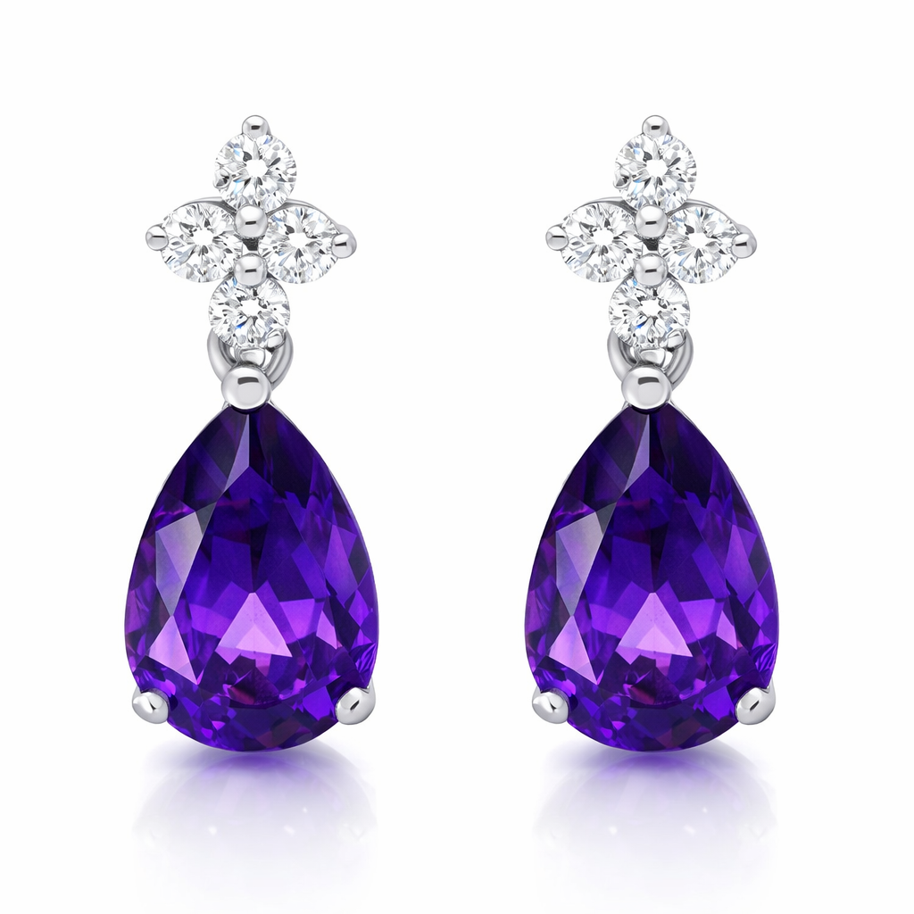 18ct White Gold Amethyst Diamond Pear Drop Earrings 59474AM Image 1