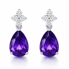 18ct White Gold Amethyst Diamond Pear Drop Earrings 59474AM Image 1