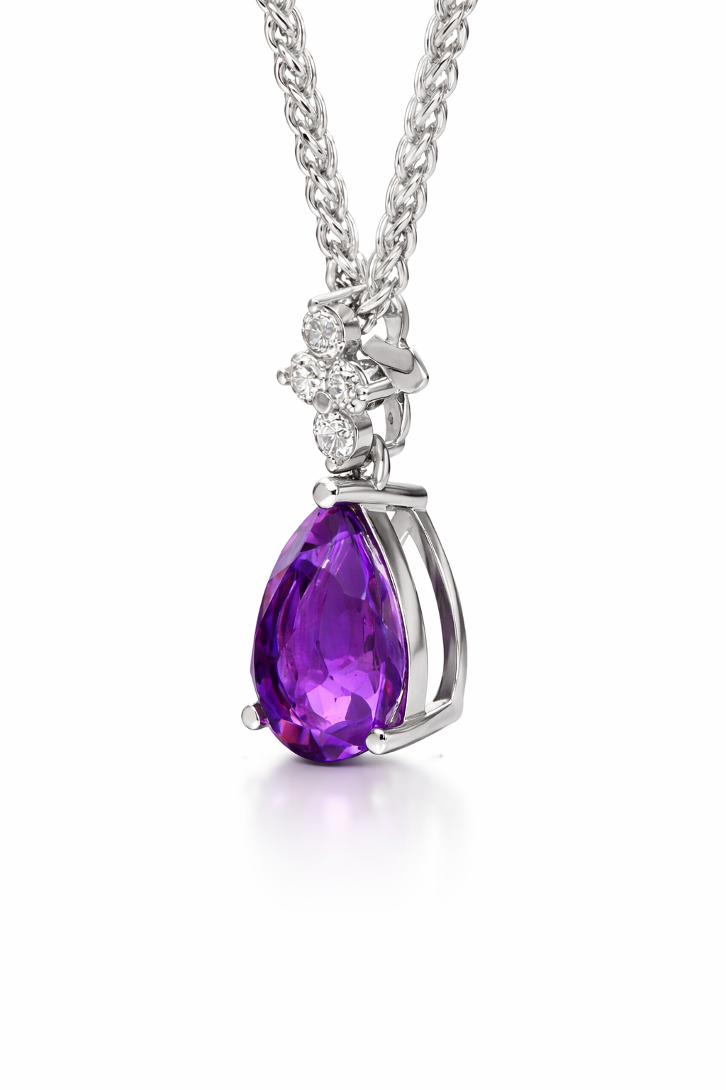18ct White Gold Amethyst Diamond Pear Drop Necklace 59475AM Image 2