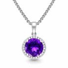 18ct White Gold Amethyst Diamond Round Cluster Necklace F173 Image 1