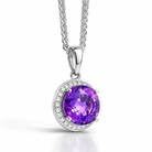 18ct White Gold Amethyst Diamond Round Cluster Necklace F173 Image 2