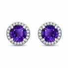 18ct White Gold Amethyst Diamond Round Cluster Stud Earrings F168 Image 1