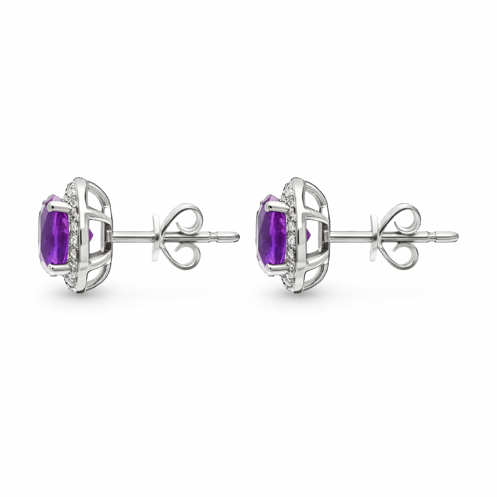 18ct White Gold Amethyst Diamond Round Cluster Stud Earrings F168 Image 3