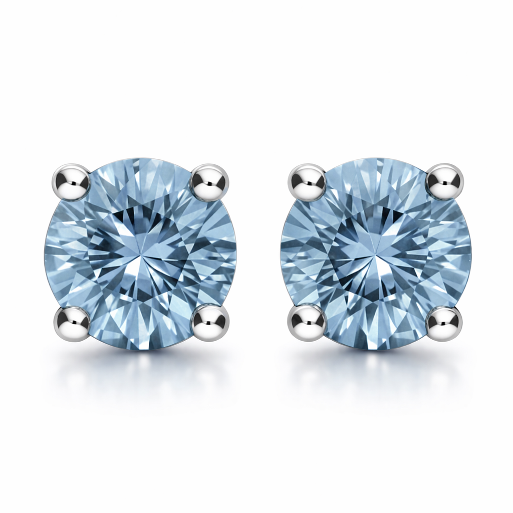 18ct White Gold Aquamarine Claw Set Solitaire Stud Earrings 57040AQF8 Image 1