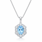18ct White Gold Aquamarine Diamond Cluster Oval Pendant 59473AQ Image 1