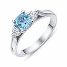 18ct White Gold Aquamarine Diamond Cushion Cut Three Stone Ring 52335AQ Image 1