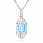 18ct White Gold Aquamarine Diamond Emerald Cut Cluster Pendant H1163 Image 1