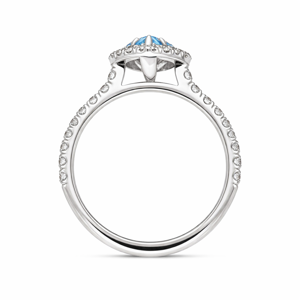 18ct White Gold Aquamarine Diamond Marquise Cut Shoulder Set Cluster Ring D656 Image 3