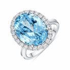 18ct White Gold Aquamarine Diamond Oval Cluster Statement Ring C2153 Image 1