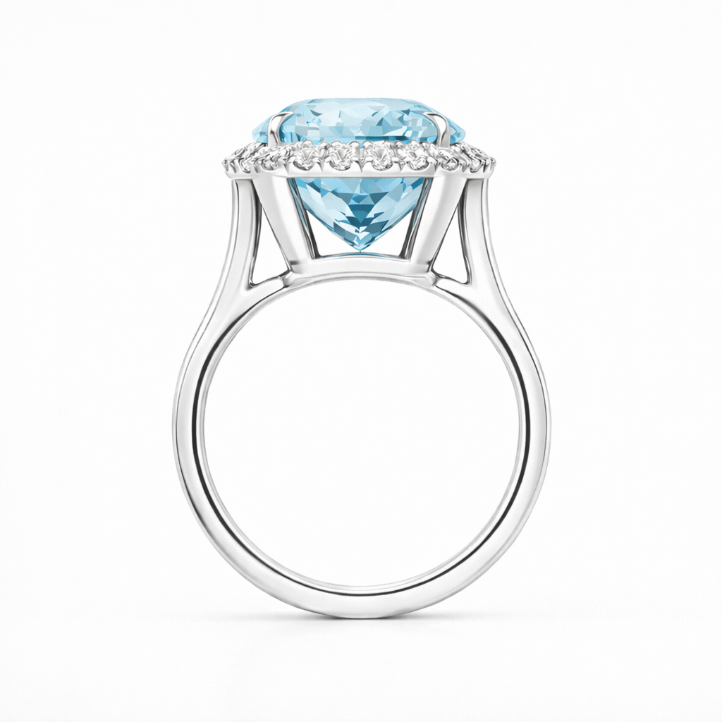 18ct White Gold Aquamarine Diamond Oval Cluster Statement Ring C2153 Image 3