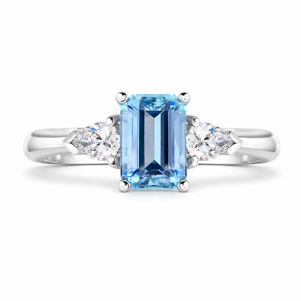18ct White Gold Aquamarine Diamond Three Stone Ring 58660AQ Image 2