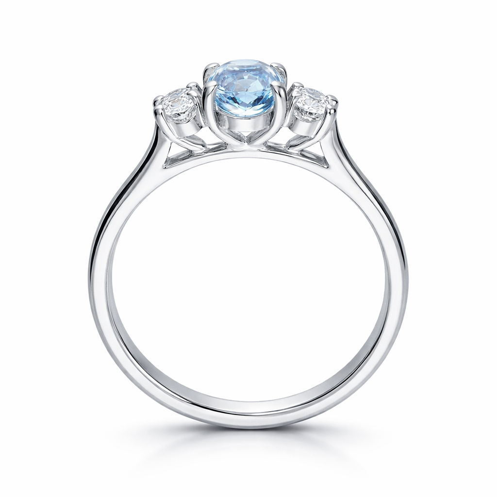 18ct White Gold Aquamarine Diamond Three Stone Ring DMN-1961 Image 2