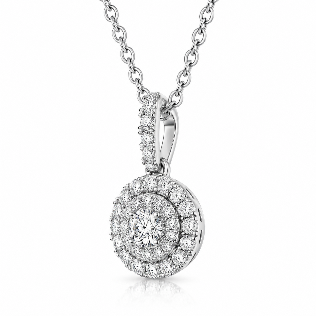 18ct White Gold Diamond Round Cluster Pendant - Image 2