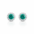 18ct White Gold Emerald and Diamond Round Stud Earrings 46845 Image 1