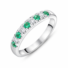 18ct White Gold Emerald Diamond Castle Set Half Eternity Ring DMN-2772 Image 1