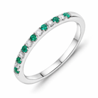 18ct White Gold Emerald Diamond Castle Set Half Eternity Ring H1637 Image 1