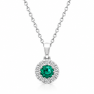 18ct White Gold Emerald Diamond Cluster Pendant